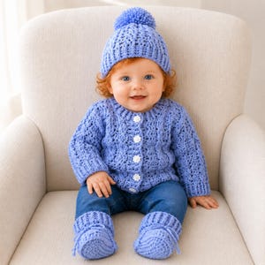 Crochet Pattern - Lola Crochet Baby Cardigan Hat and Booties Set, 4 Sizes (0 to 3 Years), Crochet Baby Outfit, DK/8 Ply image 3