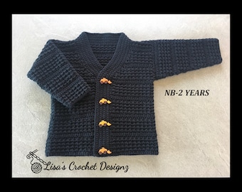 Crochet PATTERN - Aaron Crochet Baby Cardigan Sweater to 2 Years, Dk 8 Ply Light Worsted 3, ENGLISH ONLY Crochet sweater pattern Boy or girl