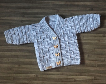 Crochet Pattern - Kasey Baby Cardigan, Toddler Cardigan, Child Cardigan, (Newborn to 10 Years) DK 8 Ply