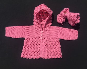 Crochet PATTERN - Michelle Baby Hoodie and Booties Set Newborn - 3 Months DK/8 Ply