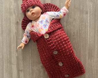 Crochet Pattern - Berri Baby Cocoon & Hat Set (Preemie to 12 Months) Aran 10 Ply