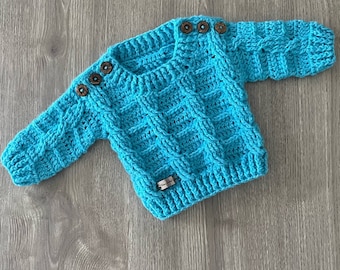 Crochet Pattern - Jack Cabled Baby & Kids Sweater Pattern (Newborn to 10 Years), Crochet Pullover Jumper, DK 8 Ply