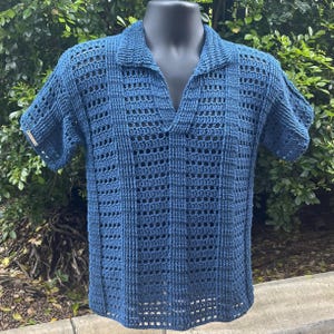 Gehaakt PATROON - oceaan - gehaakt poloshirt heren, gehaakt herenshirt, DIY gehaakt shirt met kraag voor mannen en vrouwen, S-5XL, alleen ENGELS
