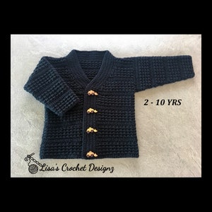 Crochet PATTERN - Aaron Cardigan Pattern, Dk 8 Ply Light Worsted 3, Sizes 2 - 10 Years, (English Only) Crochet Sweater Pattern, Boy or Girl