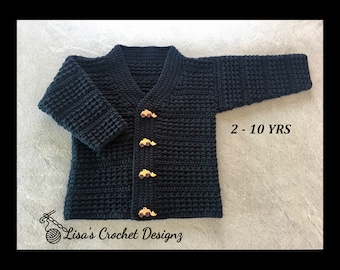 Crochet PATTERN - Aaron Cardigan Pattern, Dk 8 Ply Light Worsted 3, Sizes 2 - 10 Years, (English Only) Crochet Sweater Pattern, Boy or Girl