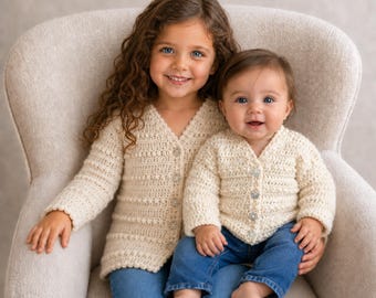 Crochet Pattern - Ashley Baby Toddler & Kids Cardigan in 9 Sizes (Newborn - 10 Years), DK 8 Ply