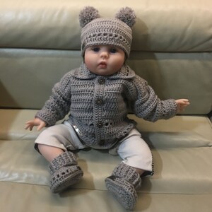 Crochet PATTERN Zac Baby Crochet Cardigan Hat and Booties Set Newborn to 2 years DK/8 Ply image 2