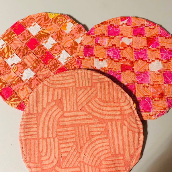 Set of 3 4” x 4” Geometric Handmade Handwoven Coasters Washable and Absorbent Multiple Designs Available