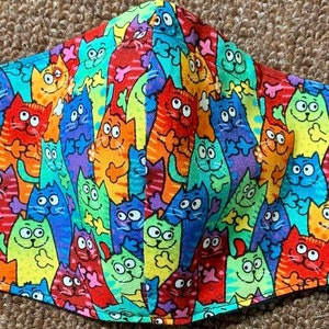Cotton, Adjustable, Anti-Fog Face Mask with Nose Wire Colorful Cats