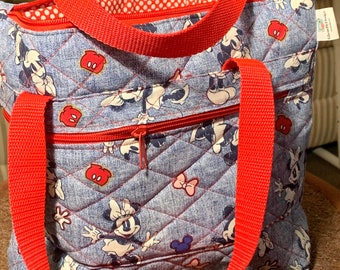 Sac pochette multi-usages Disney Mouse pour fille et garçon, bleu denim, 33 x 9 x 3 cm avec poche latérale et pois rouge à l'intérieur