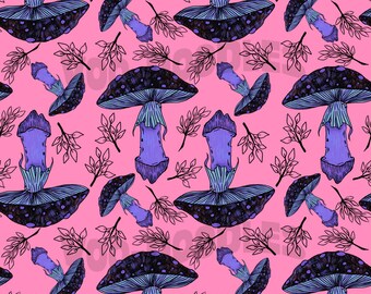 Mushroom Lovers Repeat, Seamless Pattern, Purple, Pink Aesthetic, Pattern for Fabrics, Surface Textile Design, Digital Paper for Crafting
