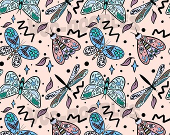 Blue butterflies, Repeat Seamless Pattern, Purple Aesthetic, Pattern for Fabrics, Surface Textile Design, Digital Paper for Crafting