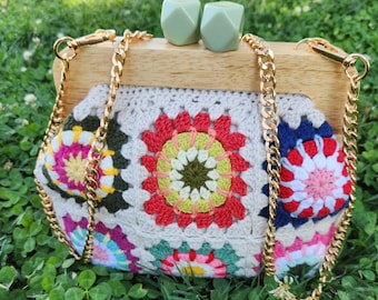 Sac à bandoulière carré grand-mère multicolore, sac à main fait main de style festival