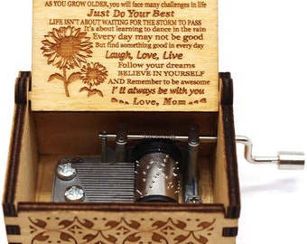 Rabbitable You are My Sunshine Music Box Wooden Vintage Laser Engraved Cute Sunshine Musical Box Gift for Birthday/Christmas/Valentines Day/Anniversary/Mother's Day 