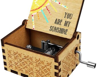 You are My Sunshine Music Box,Vintage Hand Crank Wood Engraved Small Personalized Black Musical Box Gift Kids Toy Present for Birthday/Christmas/Valentines Day/Mother's Day You are My Sunshine Music Box,Vintage Hand Crank Wood Engraved Small Personalized Black Musical Box Gift Kids Toy Present for Birthday/Christmas/Valentines Day/Mother's Day