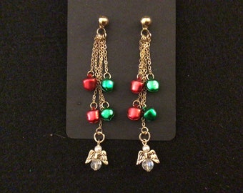 Angel Earrings Gold dangle bell earrings Angel earrings Christmas