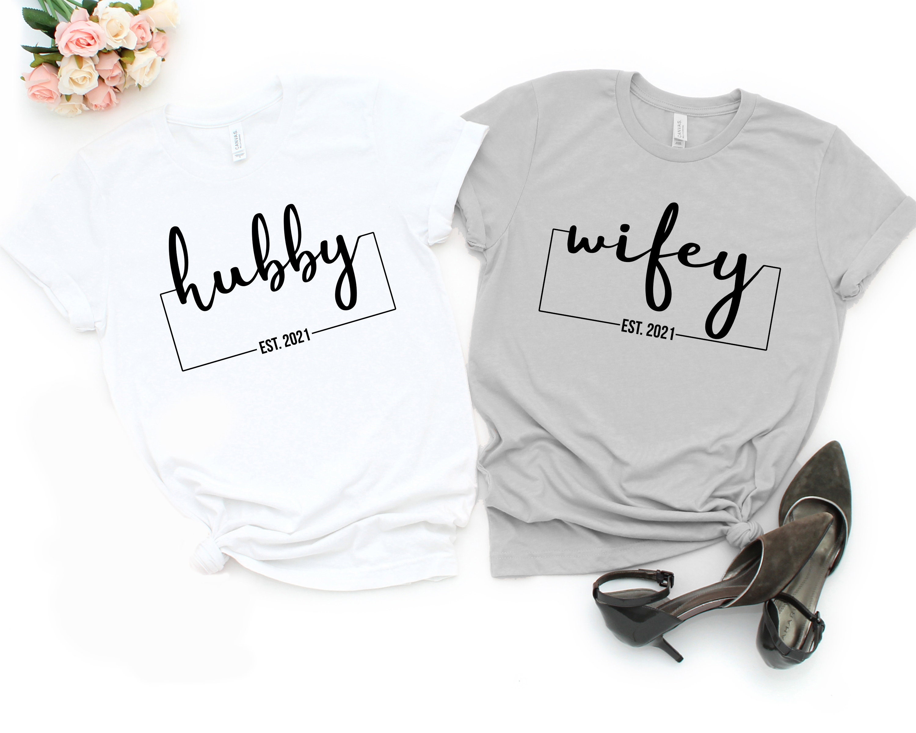 Wifey Hubby EST Date Shirts Couple Shirts Honeymoon Shirts | Etsy