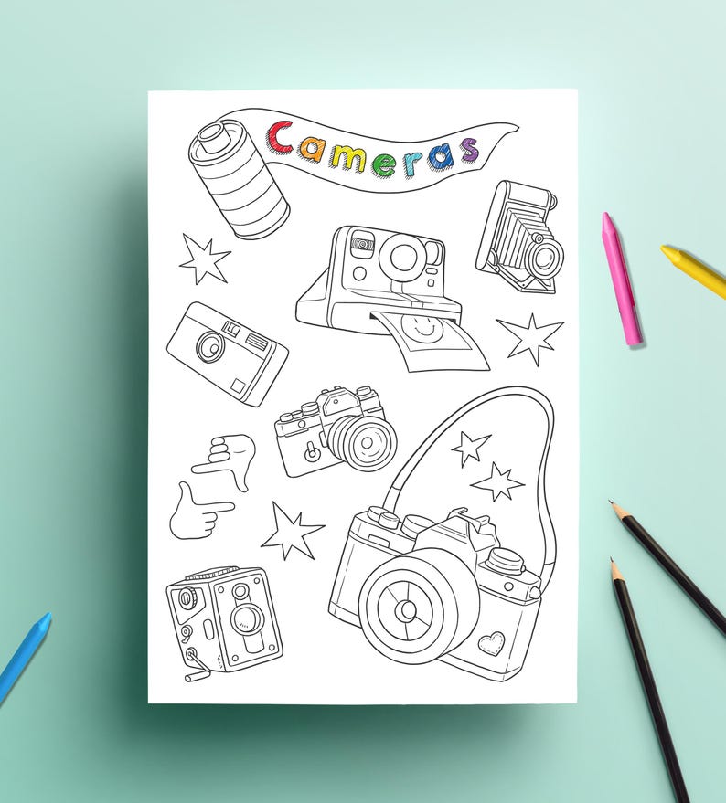 Coloring Page Cameras - Etsy
