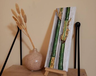 Bamboo painting, 3x9 inch, Acrylic mixed media, gold