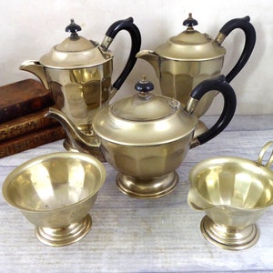 Vintage silver plated tea set / tea pot, coffee pots, sugar bowl and milk jug / 5 piece tea service /afternoon tea service