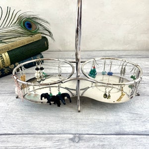Repurposed vintage milk jug and sugar bowl stand / repurposed sauce boat stand / funky earring display stand