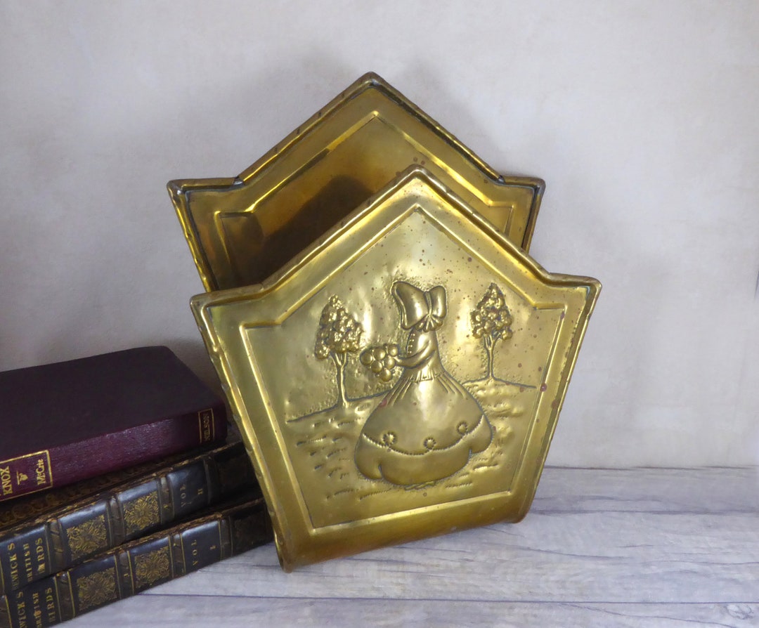 Newspaper Rack Hanging Brass Wall Magazine Holder Maid Etsy