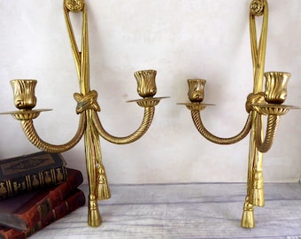 Candelabros / candelabros de pared dobles de latón vintage