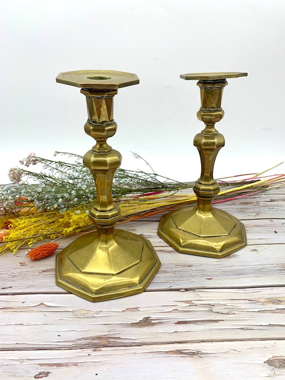 Brass Candle Sticks, Brass Candle Holder, Octagonal Base Candle