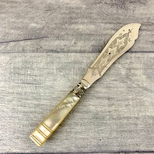 Vintage silver plated fish knife with mother of pearl handle / made by Christopher Johnson & Co