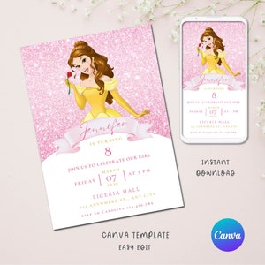 beauty and the beast invitation, digital disney princess belle birthday party invitation, beauty and the beast party decor clipart download