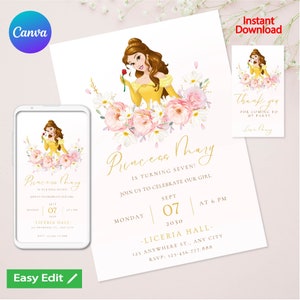 beauty and the beast invitation, digital disney princess belle birthday party invitation, beauty and the beast party decor clipart download