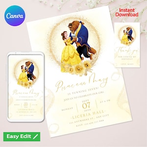 beauty and the beast invitation, digital disney princess belle birthday party invitation, beauty and the beast party decor clipart download