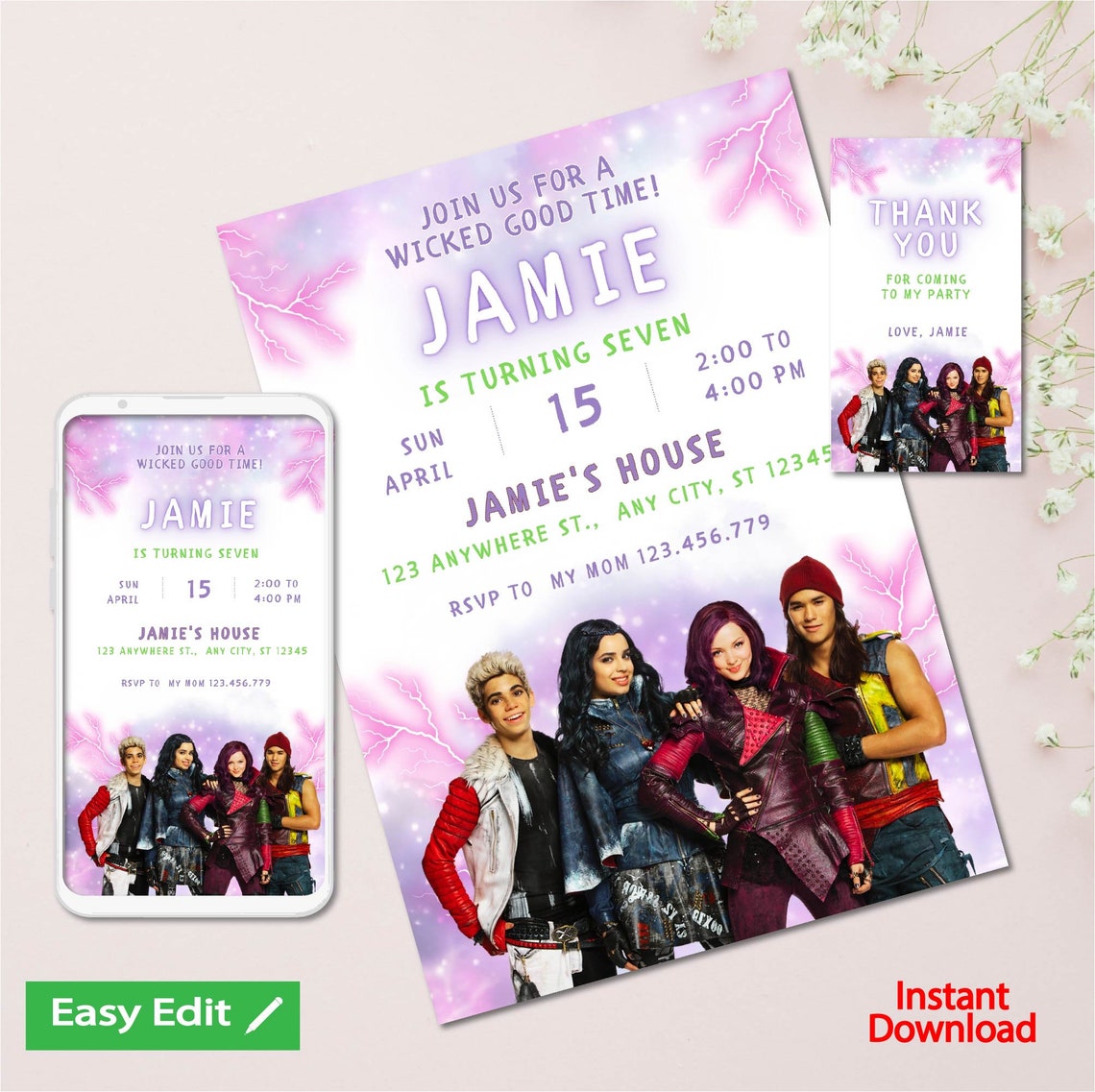 Descendants Birthday Invitation | Descendants Party Invite, Descendants ...
