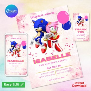 Invitation d’anniversaire de Sonic l’hérisson | Invitations à la fête d’anniversaire Super Sonic | E-invitation | Invitation numérique | Invitation à la carte | Anniversaire sonique