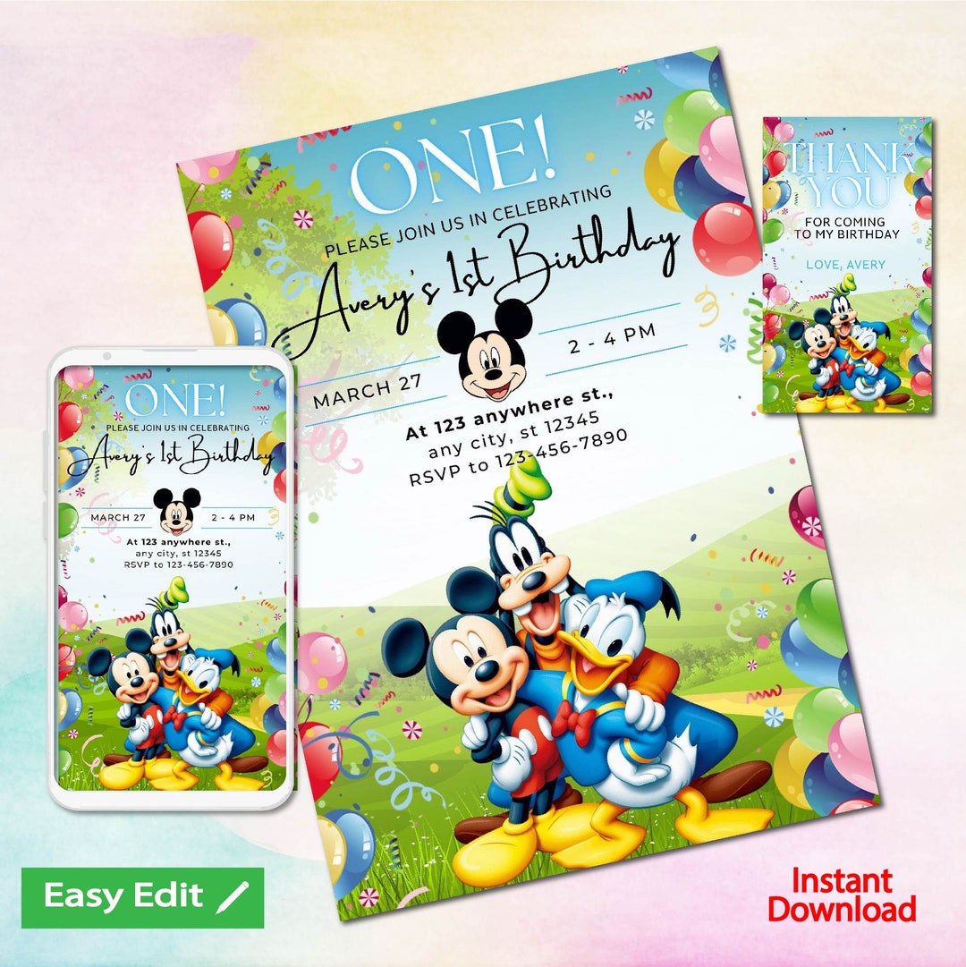 Mickey Mouse Clubhouse Birthday Invitation Boy Digital or Printed Thank ...