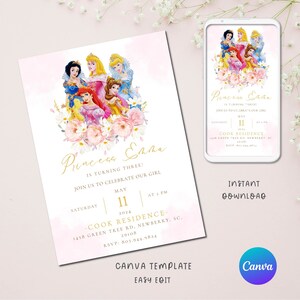 Princess Birthday Invitation | Royal Celebration Invite Custom Editable Template Printable Instant Download Digital | Disney Princess Invite