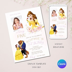 beauty and the beast invitation, digital disney princess belle birthday party invitation, beauty and the beast party decor clipart download