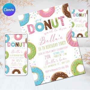 Donut Birthday Invitation, Editable Donut Birthday Invitation Template, Donut Party, Doughnut Invite, Donut Grow Up, Instant Download