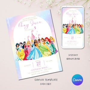 Princess Birthday Invitation | Royal Celebration Invite Custom Editable Template Printable Instant Download Digital | Disney Princess Invite