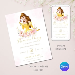 beauty and the beast invitation, digital disney princess belle birthday party invitation, beauty and the beast party decor clipart download