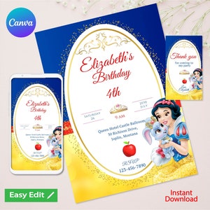 Invitación de Blancanieves - Invitación de cumpleaños de Blancanieves - Princesa Blancanieves- Invitación de cumpleaños - Blancanieves, Descarga instantánea, canva