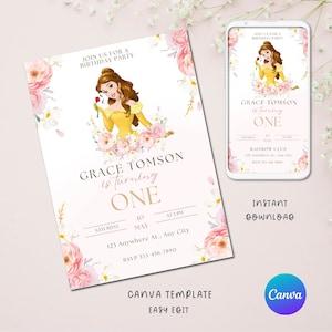 beauty and the beast invitation, digital disney princess belle birthday party invitation, beauty and the beast party decor clipart download