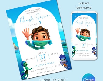 Luca invitation Luca Birthday Invite Printable invitation Luca Party Invites Digital download Editable Template, canva