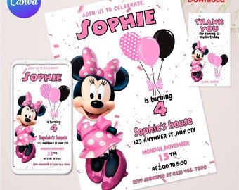 Editable Minnie Birthday Invitation Template, Minnie Birthday Party Invitations, Oh Twodles Invite, Instant Download Card Canva