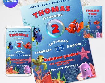 Printable Nemo birthday invittion, Dory invite, Under the sea party, editable invitation template,Party Editable Template Instant Download
