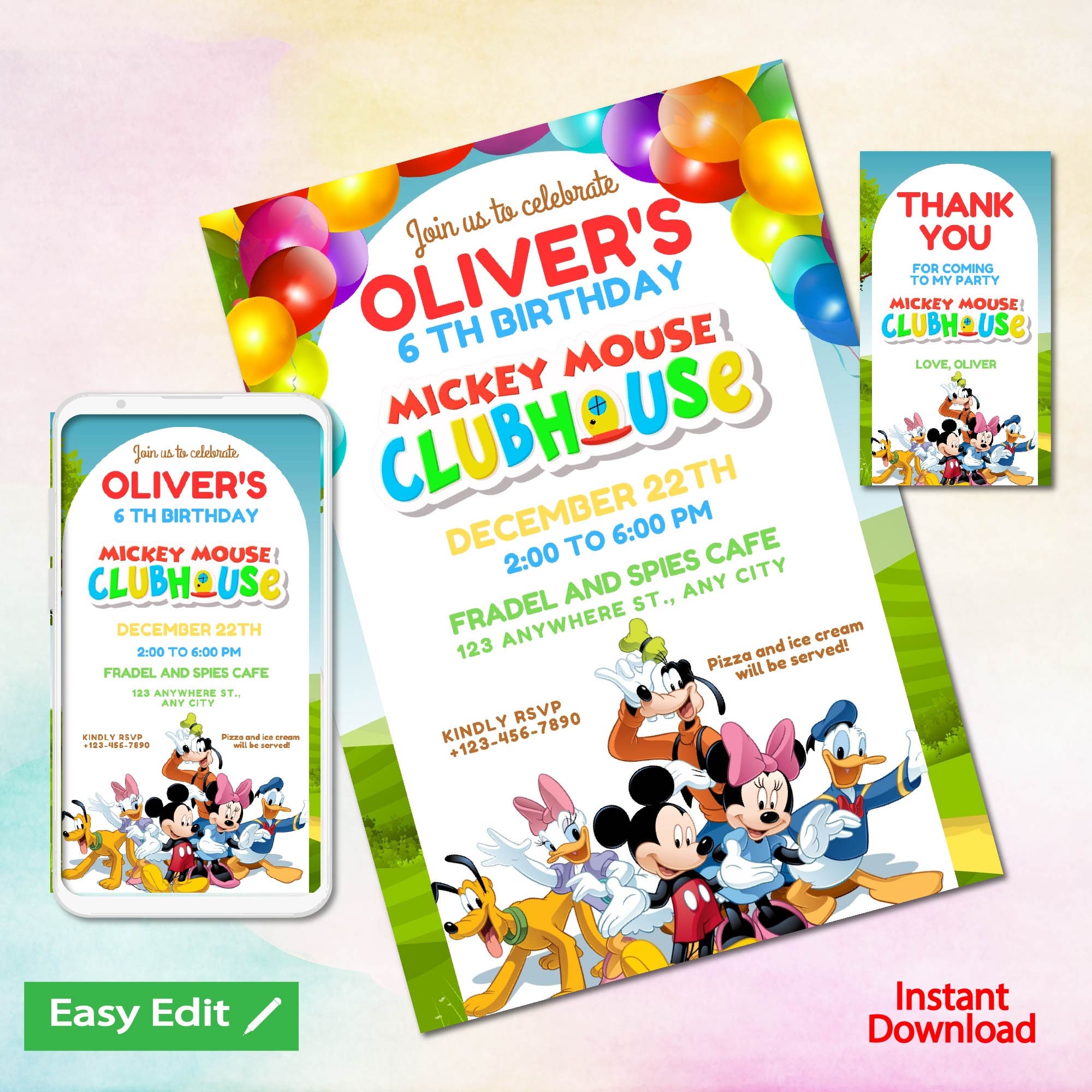 Mickey Mouse Clubhouse Birthday Invitation Boy Digital or Printed Thank ...