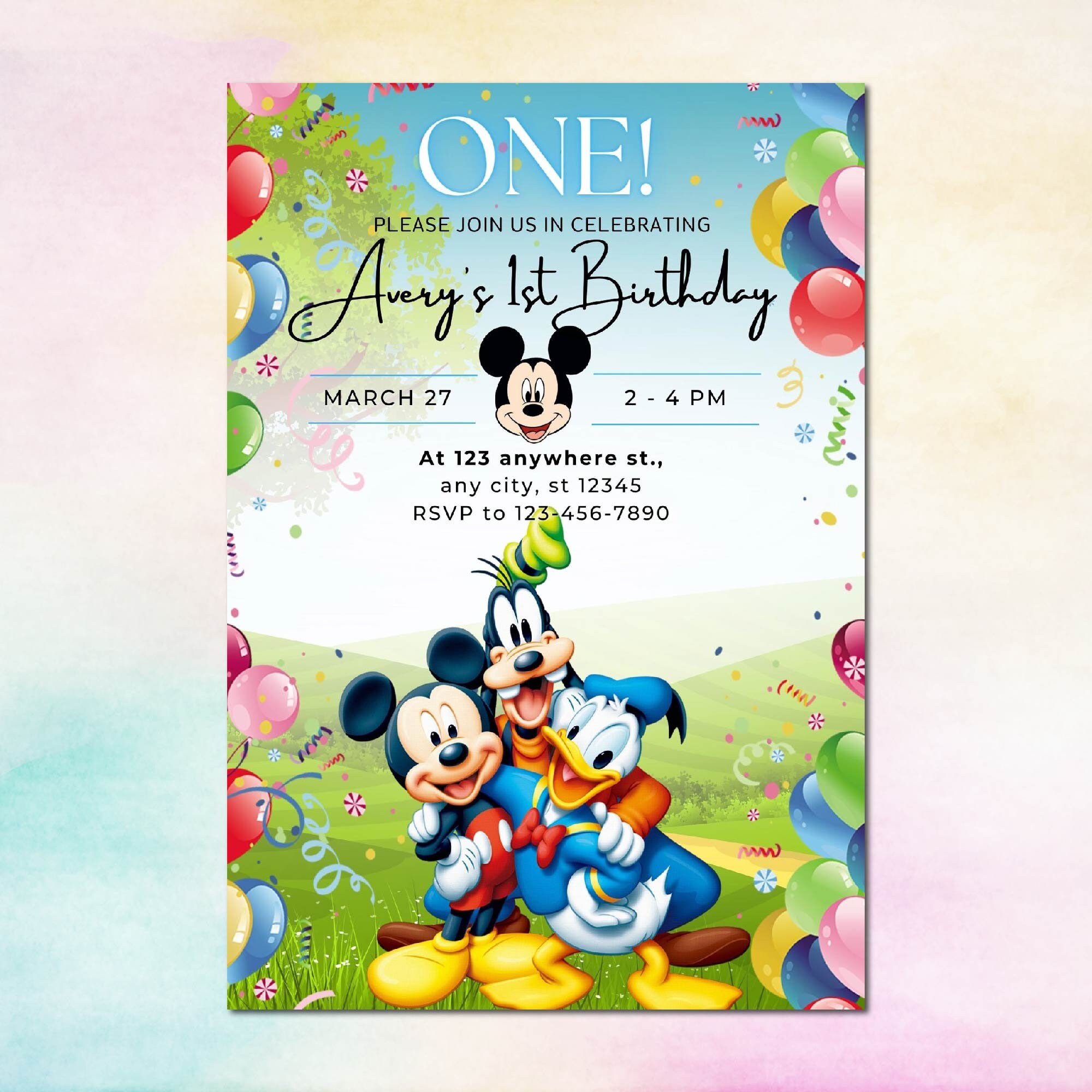 Mickey Mouse Clubhouse Birthday Invitation Boy Digital or Printed Thank ...