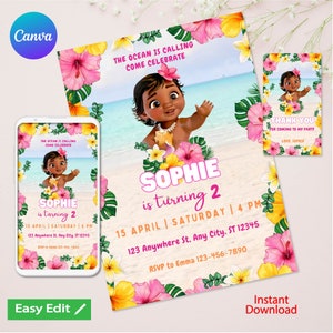 Moana Birthday Invitation Girl Party Invite Editable Template Custom Printable Instant Download Digital or Printed Invites, canva