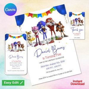 Invitation d’anniversaire de Sonic l’hérisson | Invitations à la fête d’anniversaire Super Sonic | E-invitation | Invitation numérique | Invitation à la carte | Anniversaire sonique