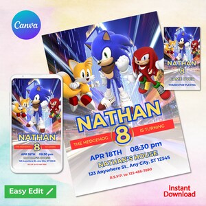 Invitation d’anniversaire de Sonic l’hérisson | Invitations à la fête d’anniversaire Super Sonic | E-invitation | Invitation numérique | Invitation à la carte | Anniversaire sonique